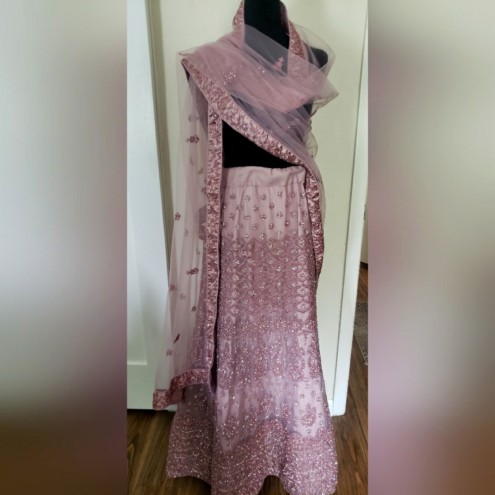 Pale Lavender Custom Made A-line Lehenga & Dupatta